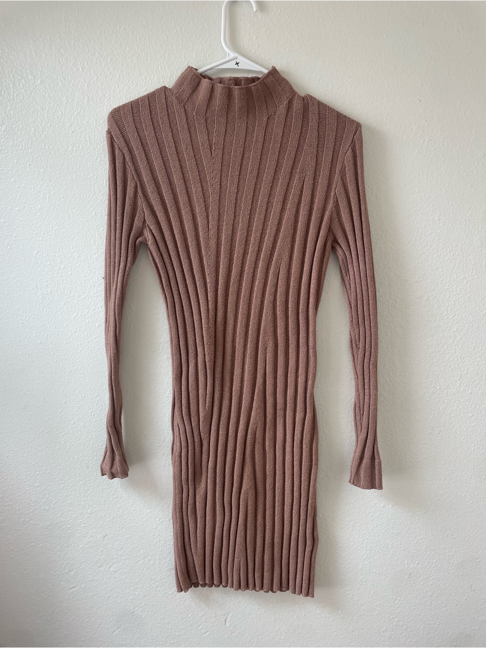 Ribbed Mock Neck Long Sleeve Bodycon Dress in Mauve